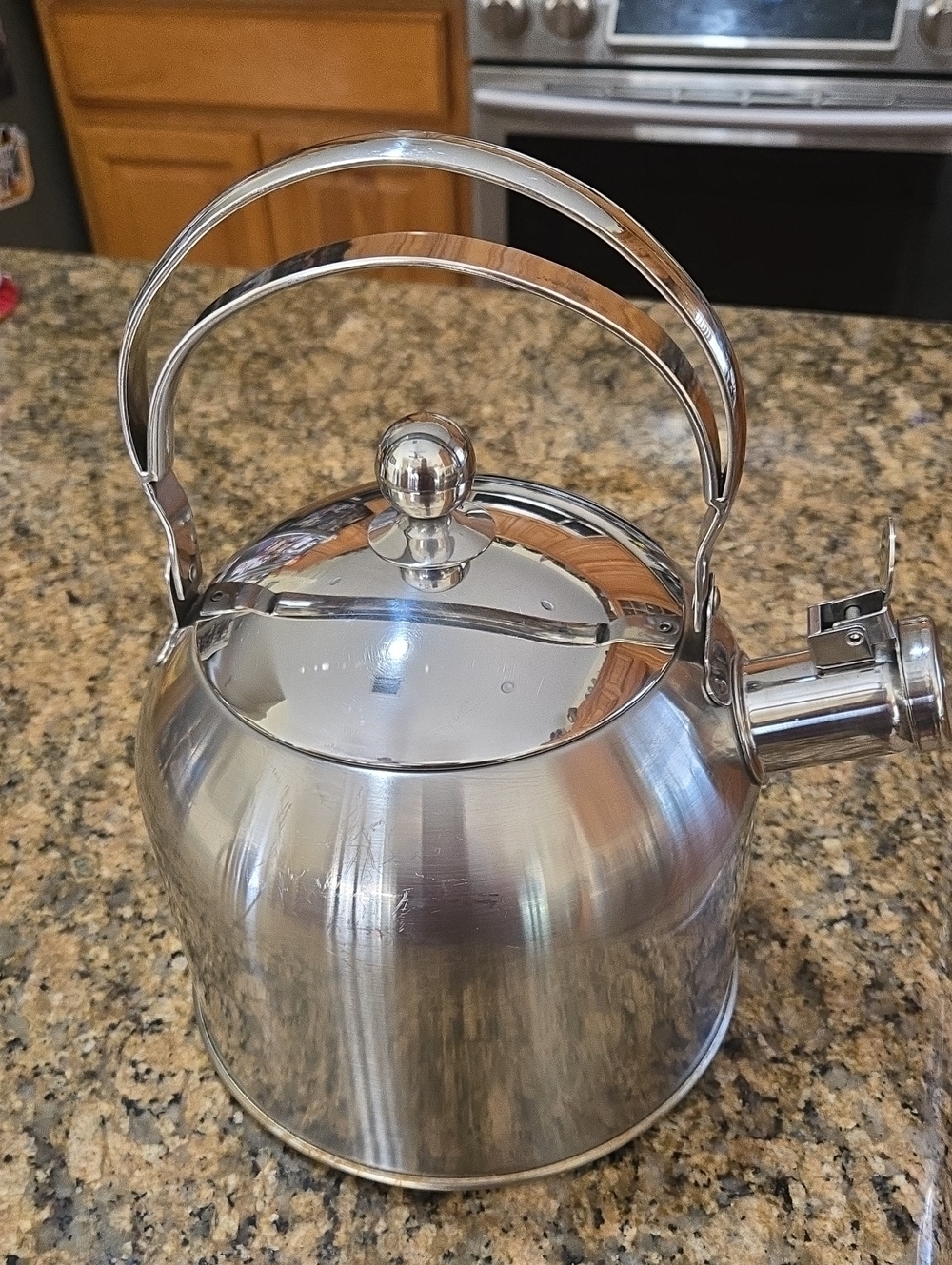 Polished Stainless Steel Whistling Tea Kettle - Silver